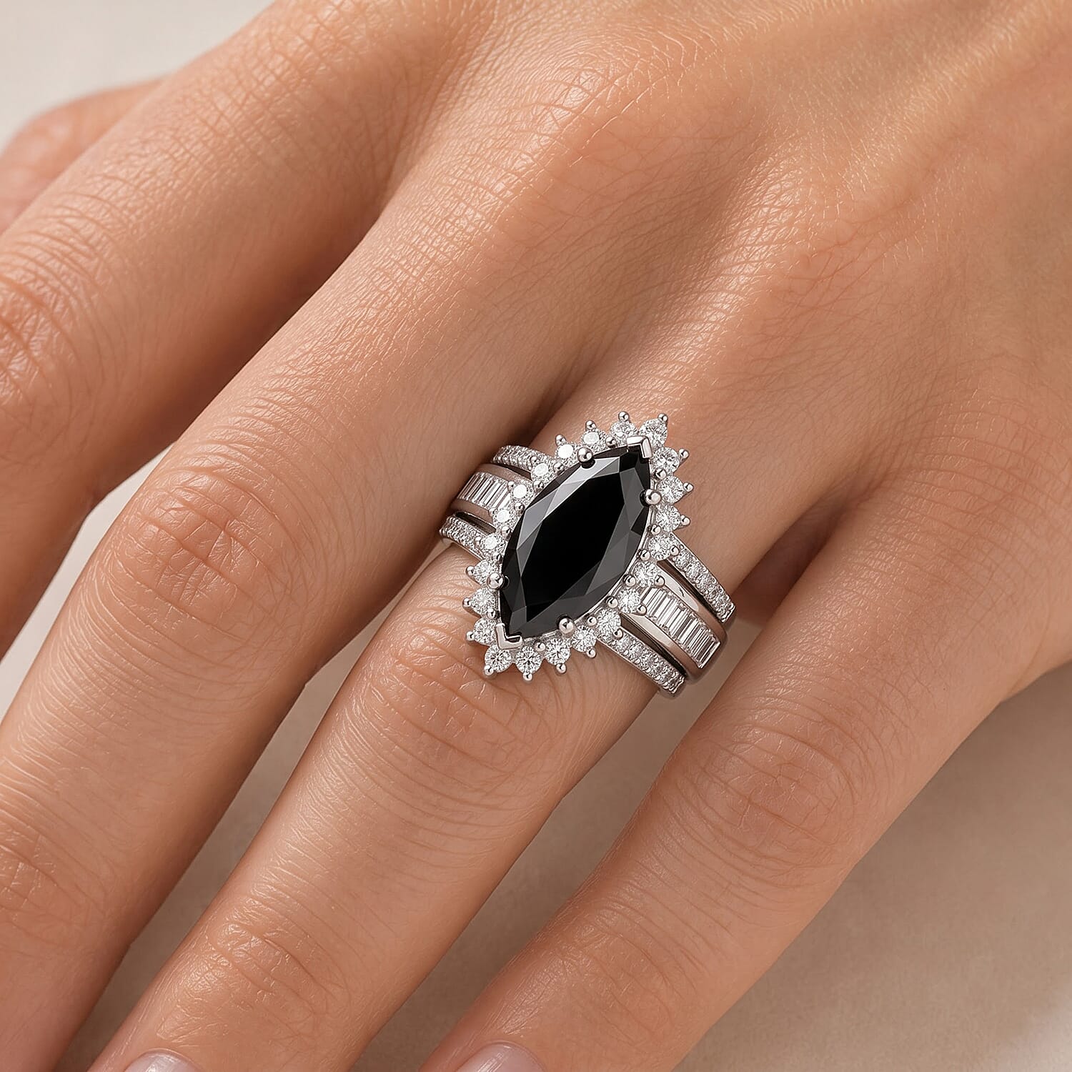 D'Joy Black and White Moissanite 3.50 ctw Ring in Rhodium Over Sterling Silver (Size 6.0)