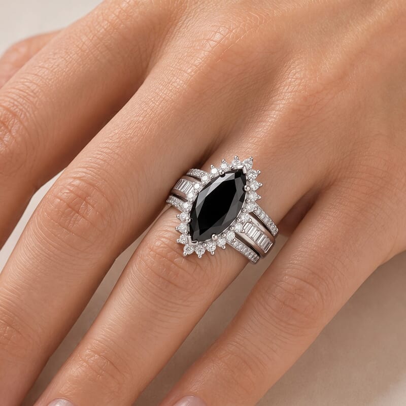 D'Joy Black and White Moissanite 3.50 ctw Ring in Rhodium Over Sterling Silver (Size 6.0)