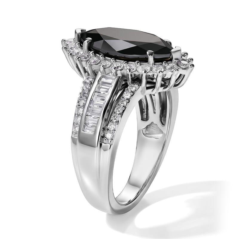 D'Joy Black and White Moissanite 3.50 ctw Ring in Rhodium Over Sterling Silver (Size 6.0)