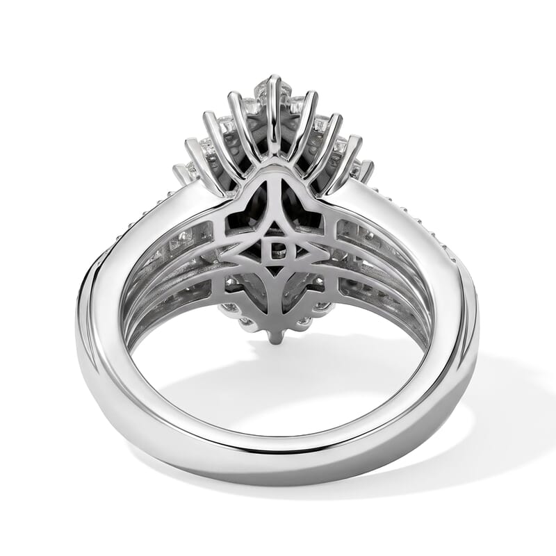 D'Joy Black and White Moissanite 3.50 ctw Ring in Rhodium Over Sterling Silver (Size 6.0)