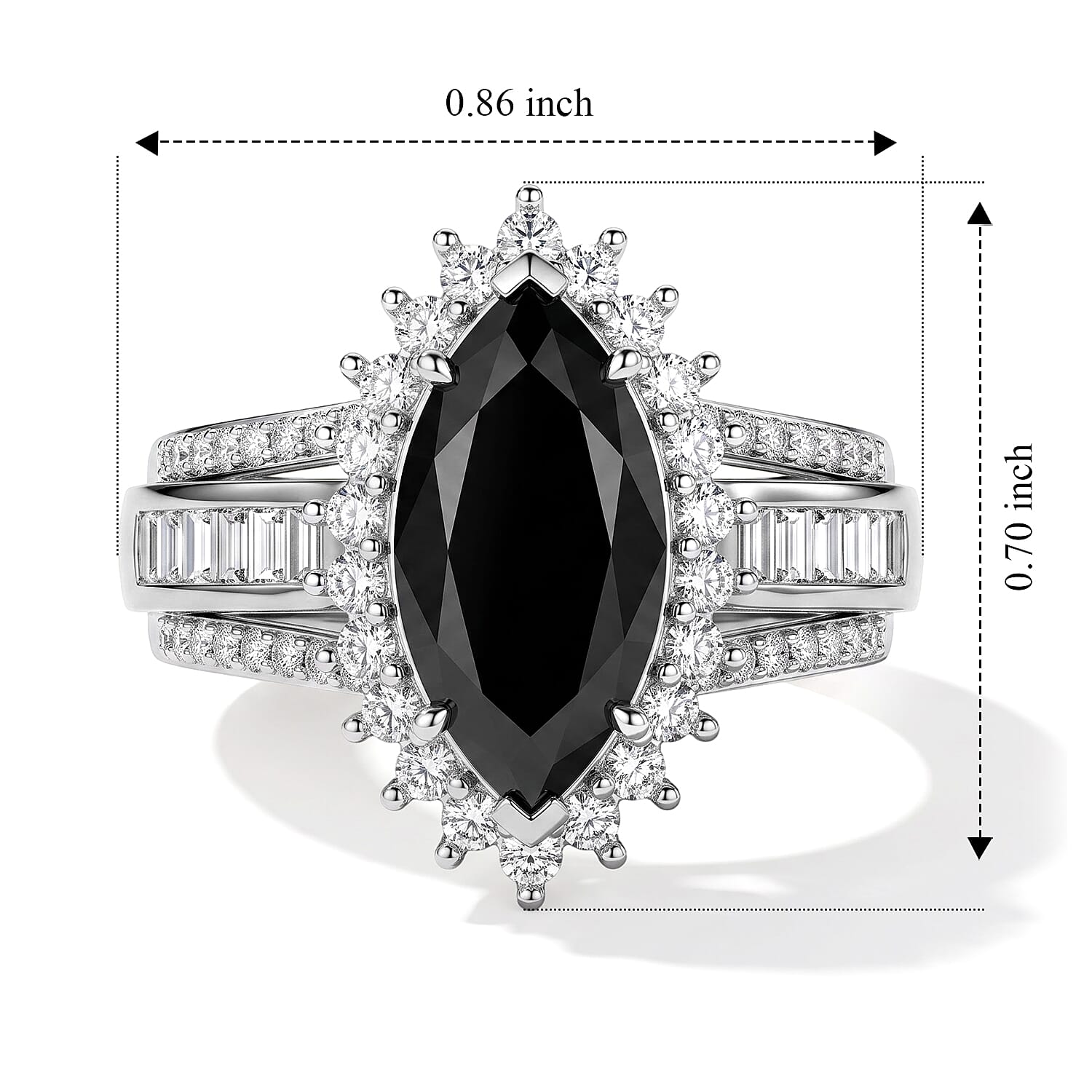 D'Joy Black and White Moissanite 3.50 ctw Ring in Rhodium Over Sterling Silver (Size 6.0)
