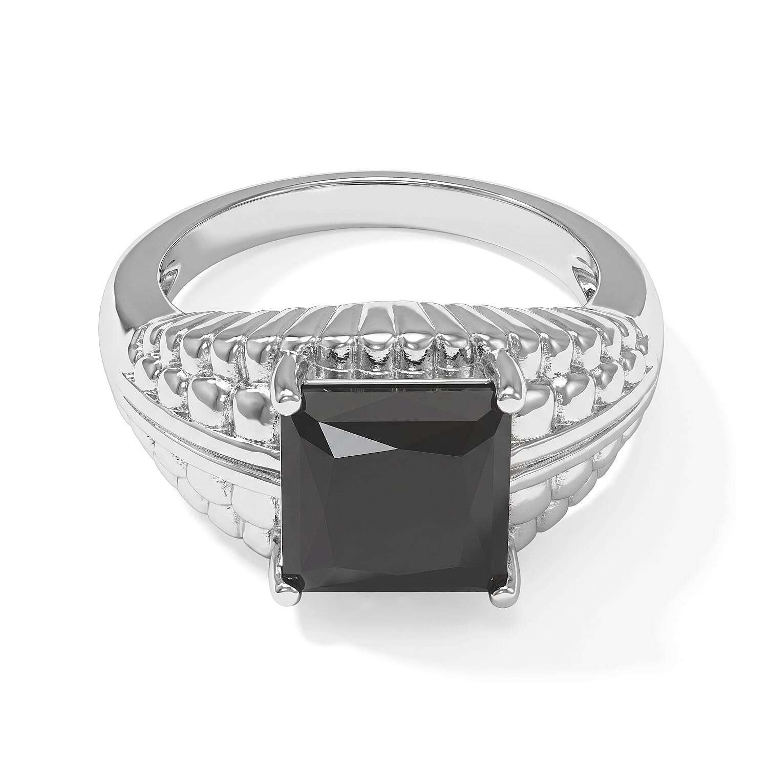 EverTrue Black Moissanite 4.80 ctw Men's Ring in Stainless Steel (Size 9.0)