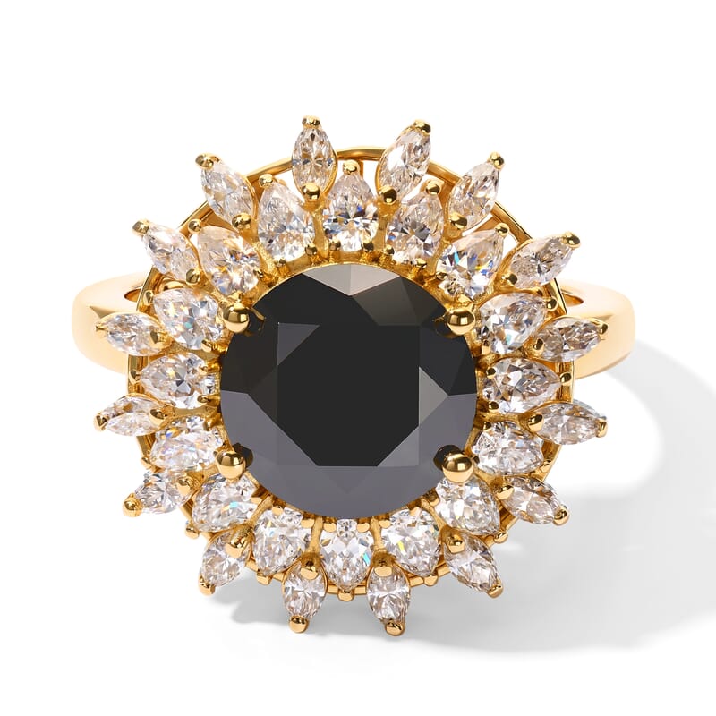 D'Joy Black and White Moissanite 3.85 ctw Ring in 18K Vermeil Yellow Gold Over Sterling Silver (Size 6.0)