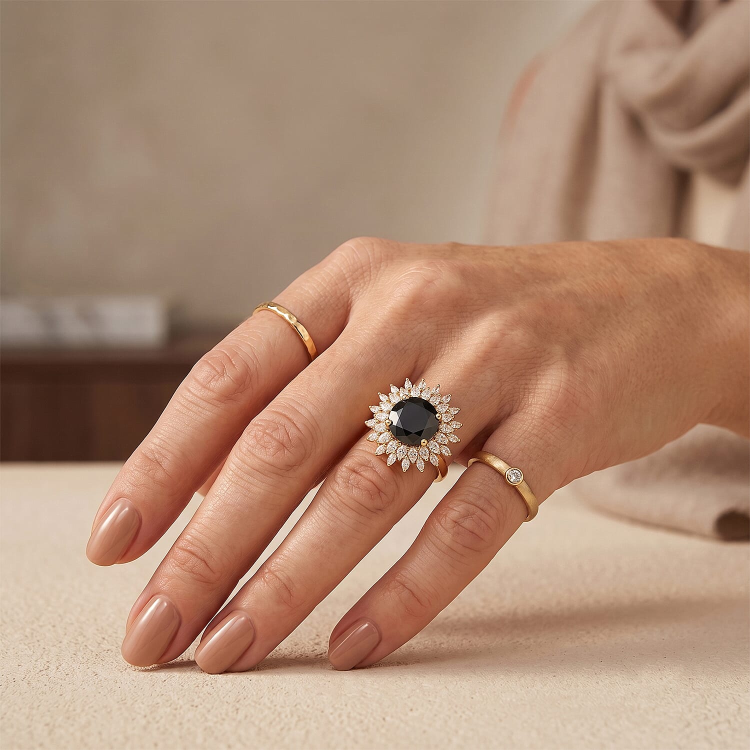 D'Joy Black and White Moissanite 3.85 ctw Ring in 18K Vermeil Yellow Gold Over Sterling Silver (Size 6.0)
