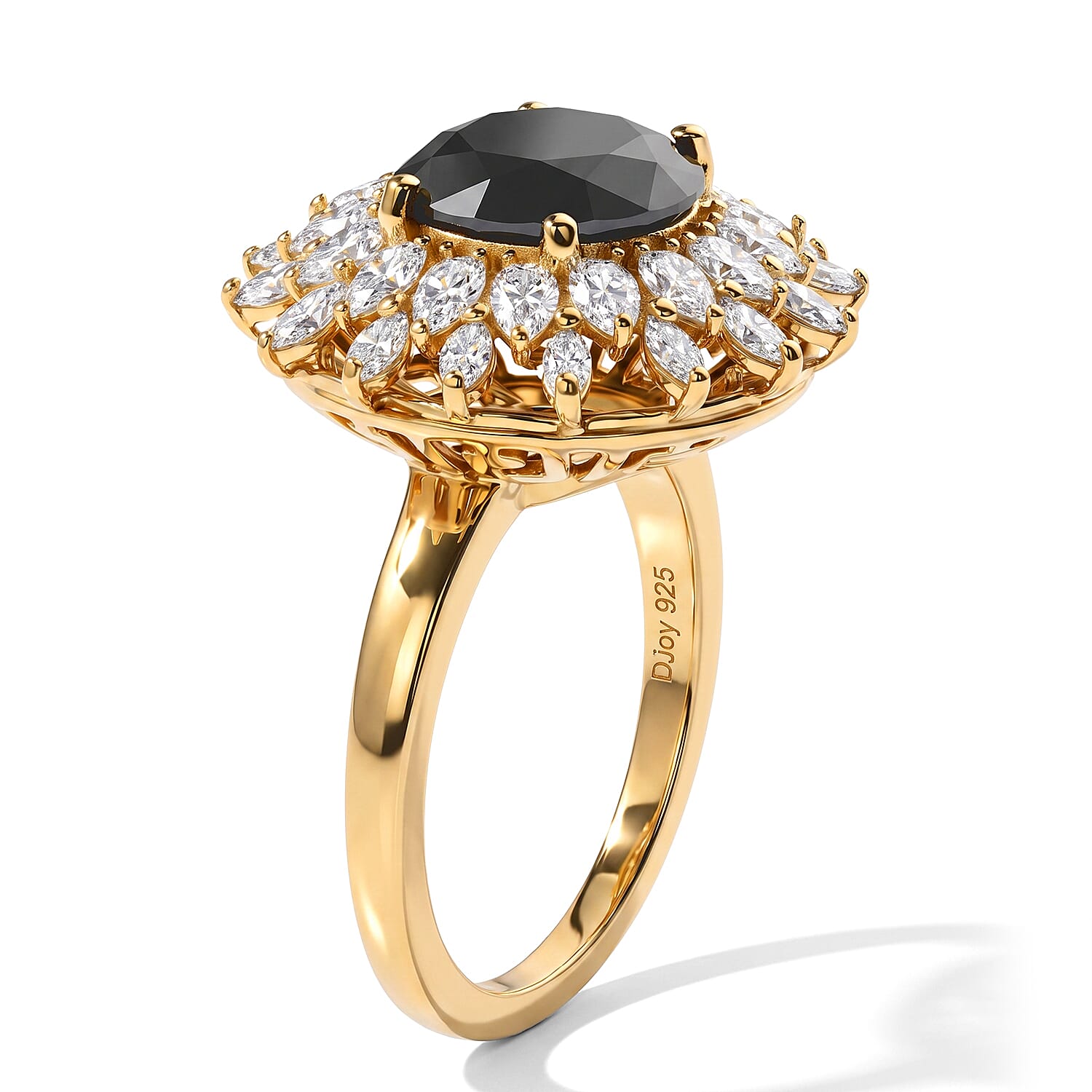 D'Joy Black and White Moissanite 3.85 ctw Ring in 18K Vermeil Yellow Gold Over Sterling Silver (Size 6.0)