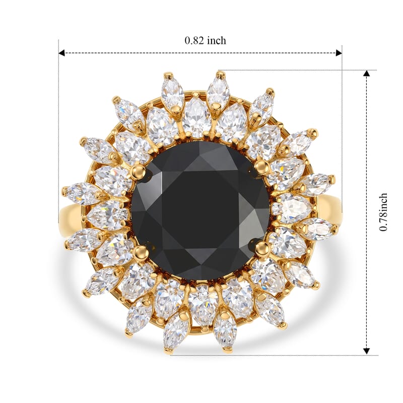 D'Joy Black and White Moissanite 3.85 ctw Ring in 18K Vermeil Yellow Gold Over Sterling Silver (Size 6.0)
