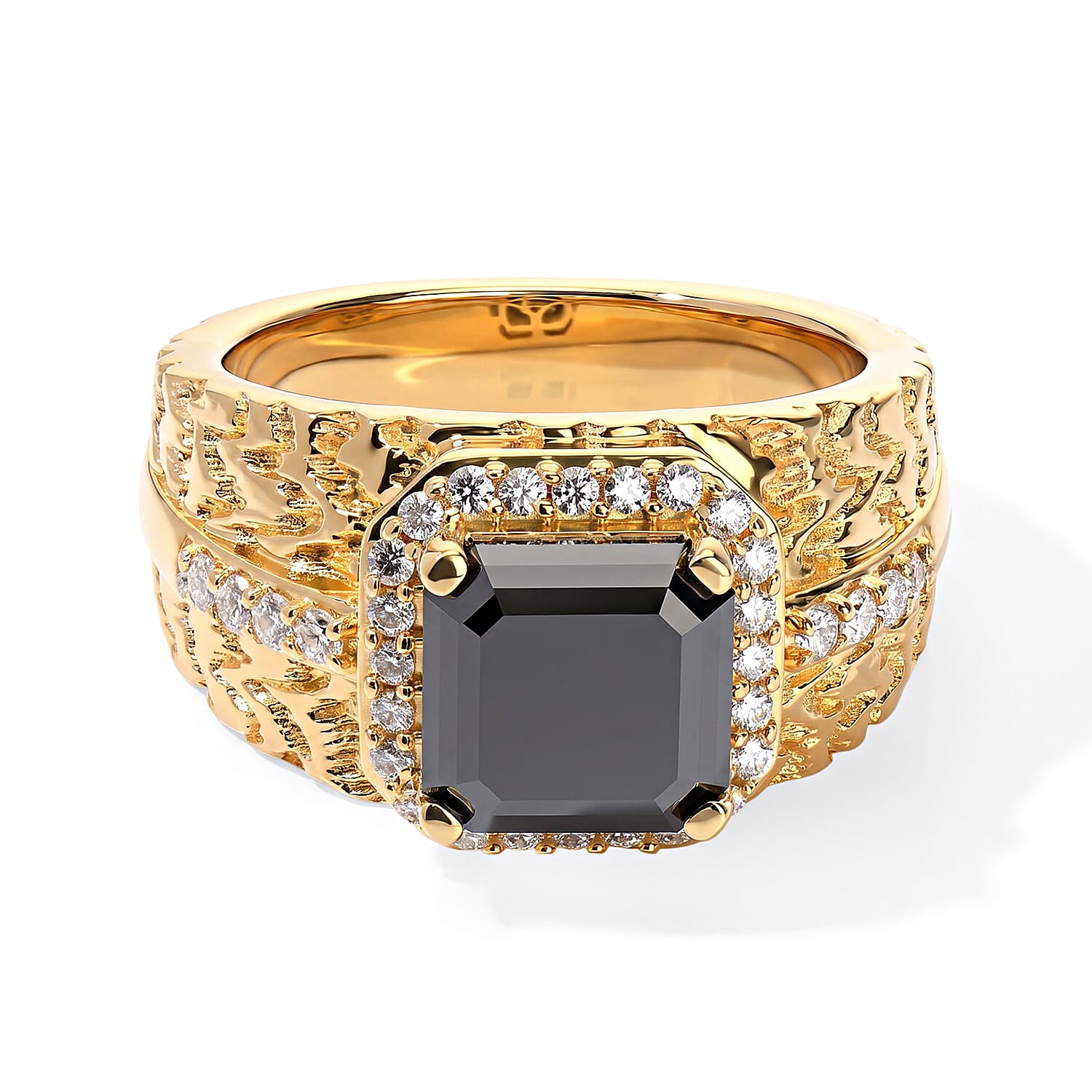 EverTrue Black and White Moissanite 3.10 ctw Ring in 18K YG Plated (Size 5.0)