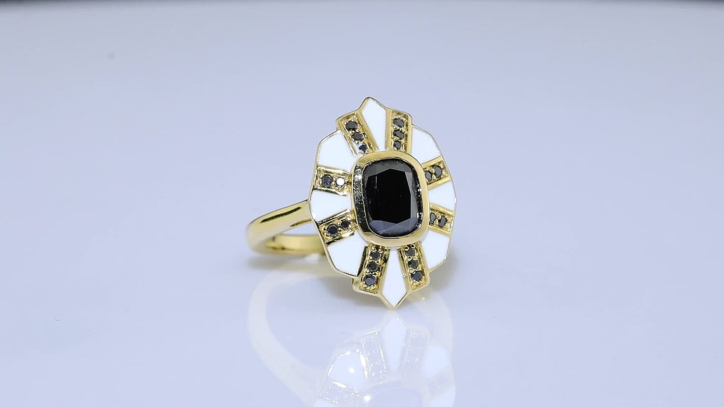 D''Joy Black Moissanite 1.60 ctw Ring in 18K Vermeil Yellow Gold Over Sterling Silver (Size 10.0)