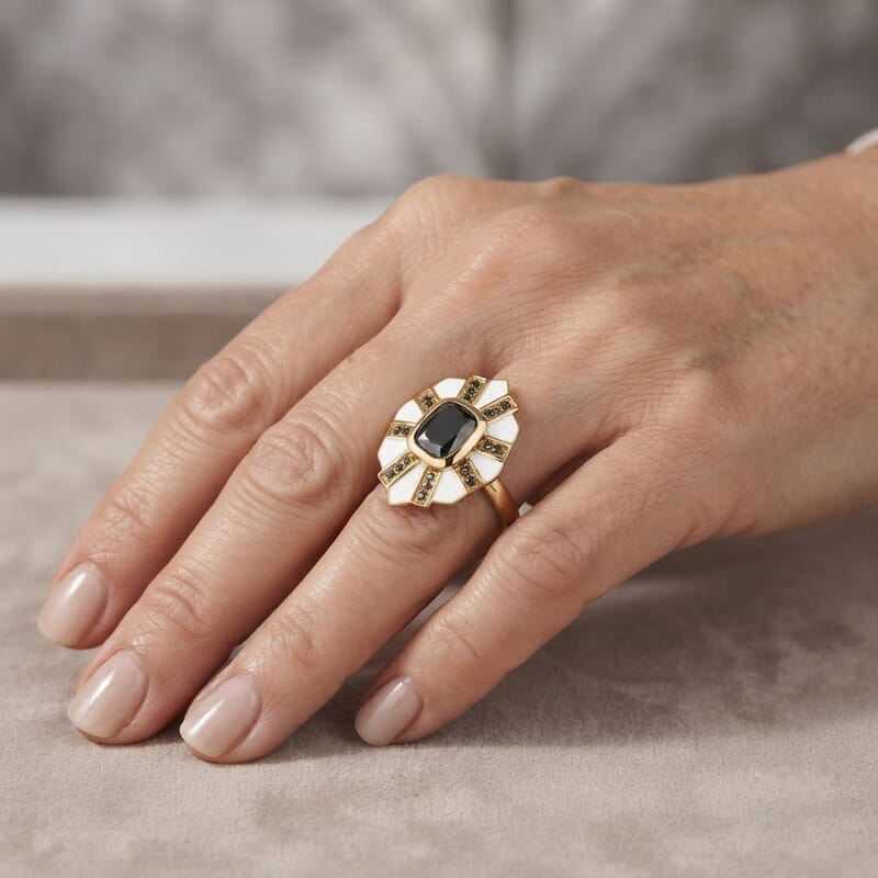 D'Joy Black Moissanite 1.60 ctw Ring in 18K Vermeil Yellow Gold Over Sterling Silver (Size 6.0)
