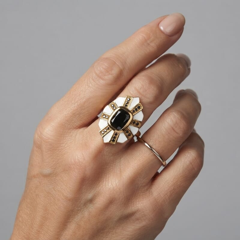 D'Joy Black Moissanite 1.60 ctw Ring in 18K Vermeil Yellow Gold Over Sterling Silver (Size 6.0)