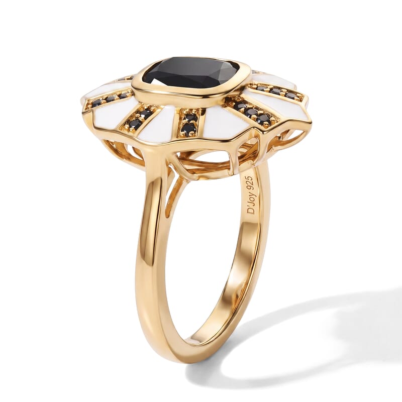 D'Joy Black Moissanite 1.60 ctw Ring in 18K Vermeil Yellow Gold Over Sterling Silver (Size 6.0)