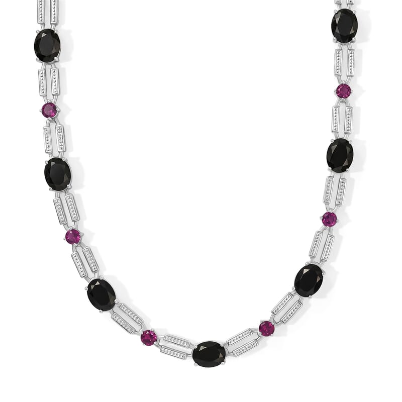 EverTrue Thai Black Spinel and Orissa Rhodolite Garnet 13.15 ctw Noble Bond Necklace (18 Inches) in Platinum Bond