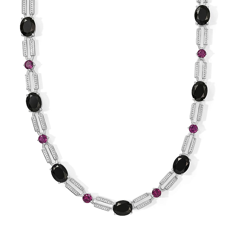 EverTrue Thai Black Spinel and Orissa Rhodolite Garnet 13.15 ctw Necklace (18 Inches) in Platinum Bond