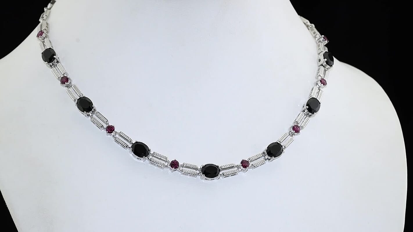 EverTrue Thai Black Spinel, Orissa Rhodolite Garnet Necklace (18 Inches) in Platinum Bond 13.15 tcw
