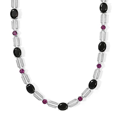 EverTrue Thai Black Spinel and Orissa Rhodolite Garnet 13.15 ctw Necklace (18 Inches) in Platinum Bond