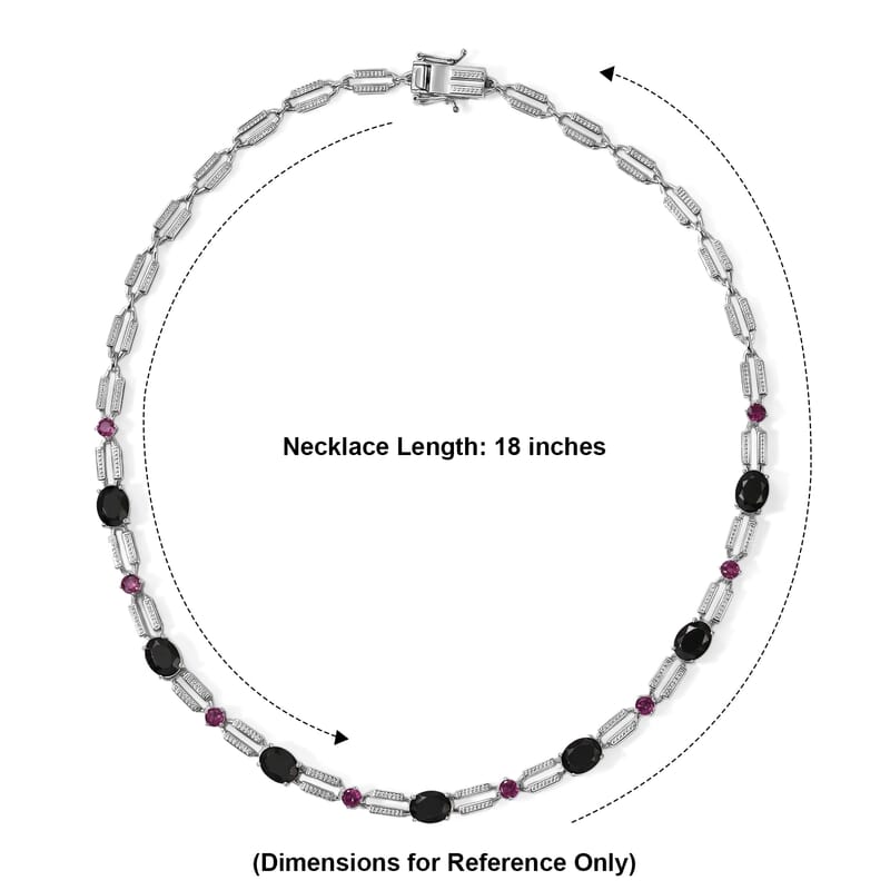 EverTrue Thai Black Spinel and Orissa Rhodolite Garnet 13.15 ctw Noble Bond Necklace (18 Inches) in Platinum Bond