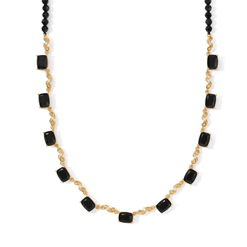 EverTrue Thai Black Spinel and White Zircon 50.20 ctw Sovereign Link Necklace (18 Inches) in 18K YG Plated