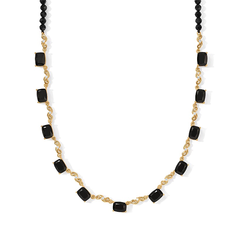 EverTrue Thai Black Spinel and White Zircon 50.20 ctw Necklace (18 Inches) in 18K YG Plated