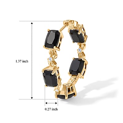 EverTrue Thai Black Spinel and White Zircon 20.20 ctw Hoop Earrings in 18K YG Plated
