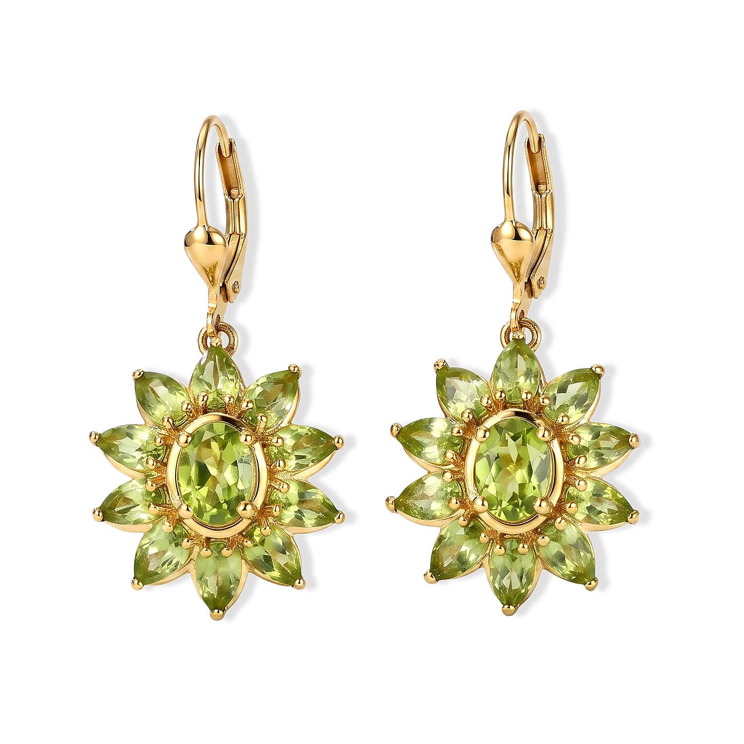 D'Joy Hebei Peridot 2.00 ctw Earrings in Rhodium and 18K Vermeil Yellow Gold Over Sterling Silver