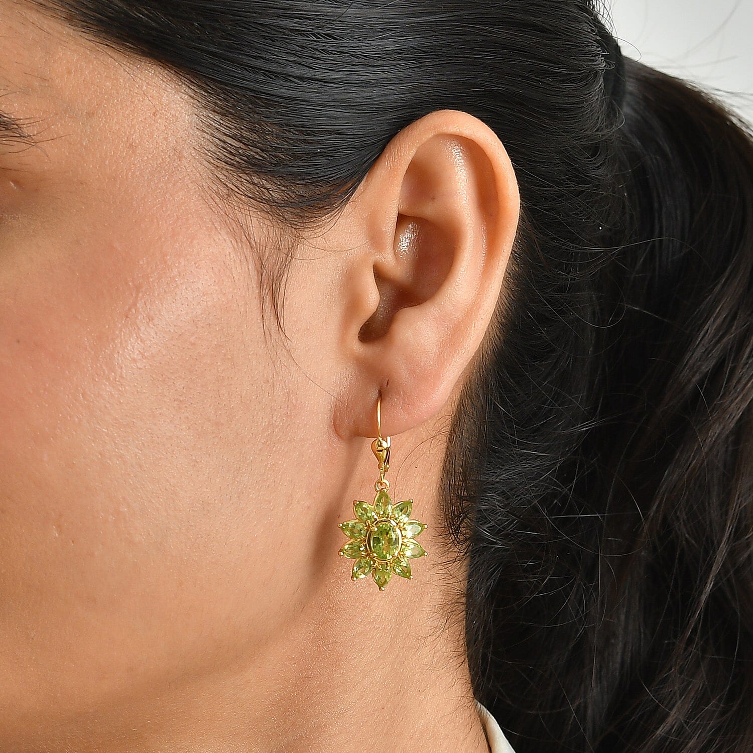 D'Joy Hebei Peridot 2.00 ctw Earrings in Rhodium and 18K Vermeil Yellow Gold Over Sterling Silver