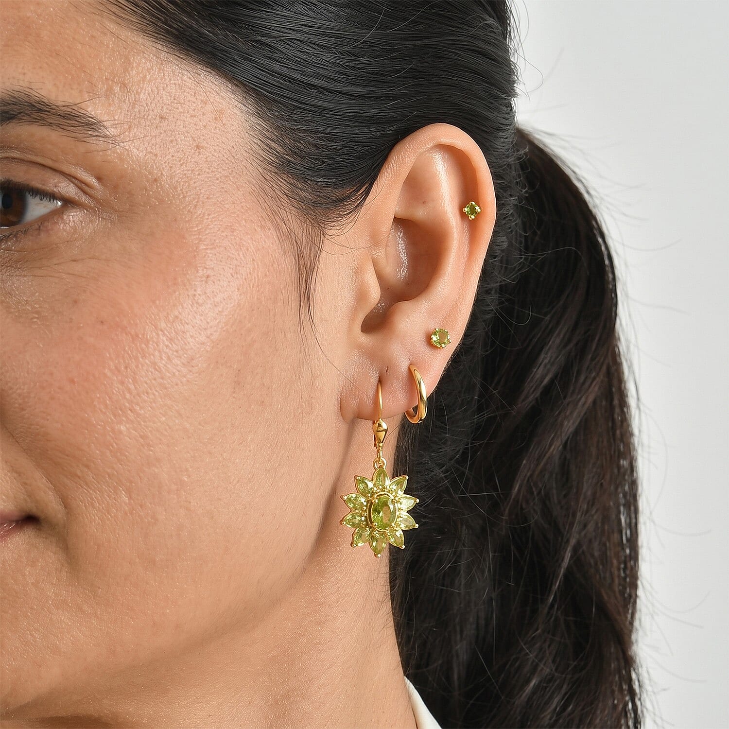 D'Joy Hebei Peridot 2.00 ctw Earrings in Rhodium and 18K Vermeil Yellow Gold Over Sterling Silver