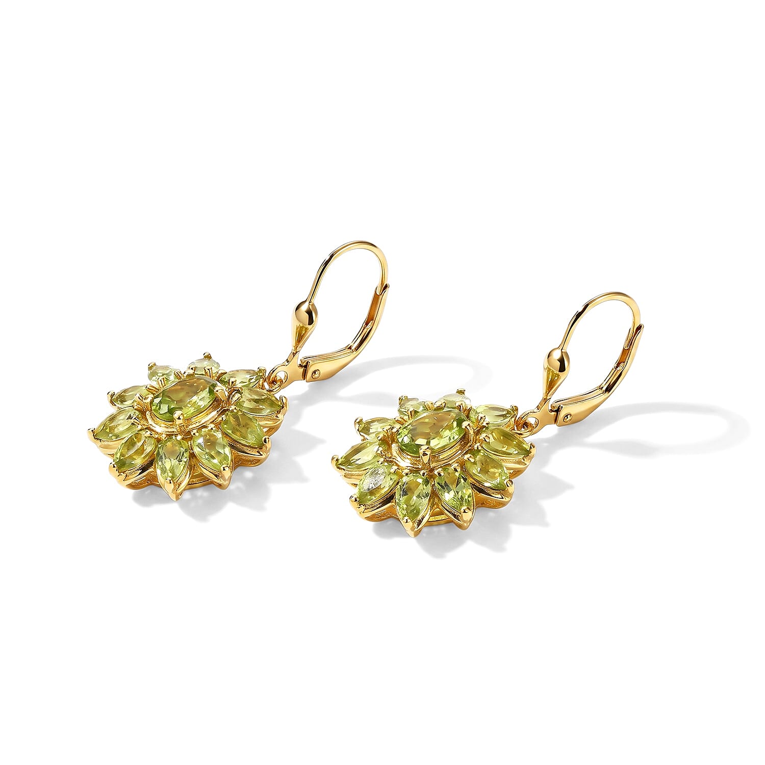 D'Joy Hebei Peridot 2.00 ctw Earrings in Rhodium and 18K Vermeil Yellow Gold Over Sterling Silver