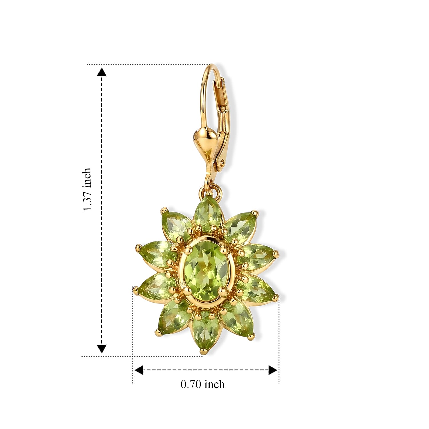 D'Joy Hebei Peridot 2.00 ctw Earrings in Rhodium and 18K Vermeil Yellow Gold Over Sterling Silver