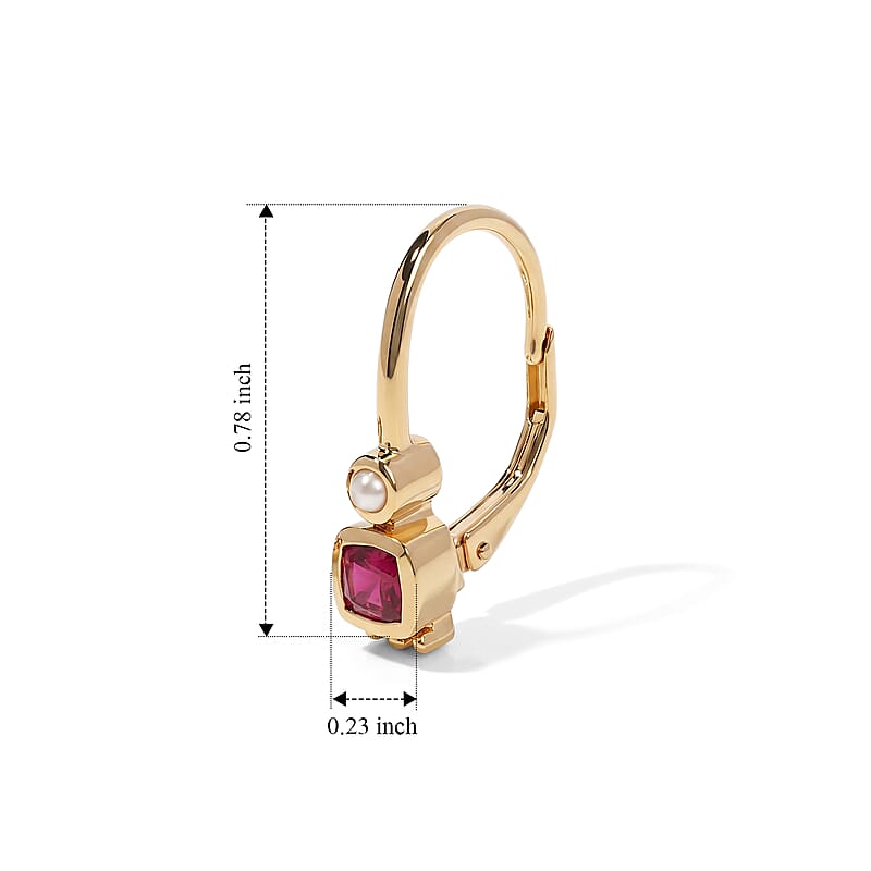 D'Joy Niassa Ruby (FF) 1.00 ctw and Freshwater Pearl Earrings in 18K Vermeil Yellow Gold Over Sterling Silver