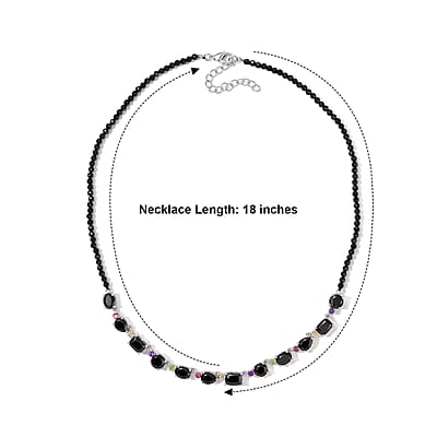 EverTrue Thai Black Spinel and Multi Gemstone 49.00 ctw Necklace (18 Inches) in Platinum Bond