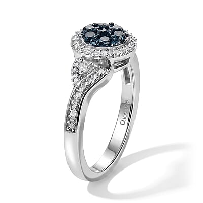 D'Joy Blue and White Diamond 0.50 ctw Ring in Rhodium Over Sterling Silver (Size 6.0)