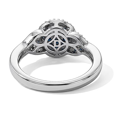 D'Joy Blue and White Diamond 0.50 ctw Ring in Rhodium Over Sterling Silver (Size 6.0)