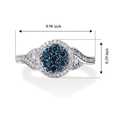 D'Joy Blue and White Diamond 0.50 ctw Ring in Rhodium Over Sterling Silver (Size 6.0)