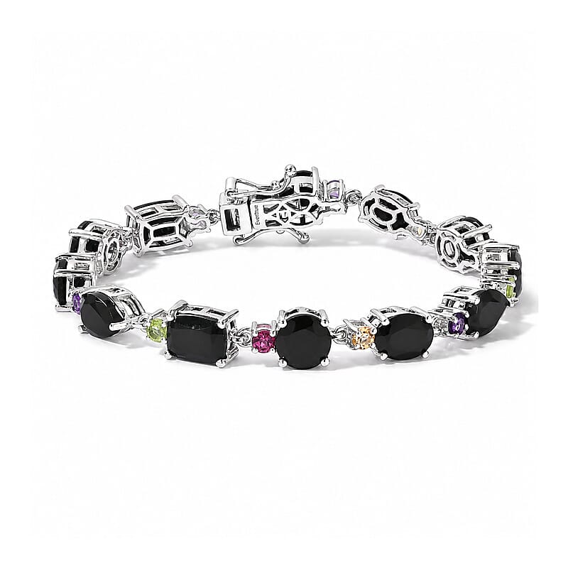 EverTrue Thai Black Spinel and Multi Gemstone 21.40 ctw Bracelet in Platinum Bond (6.50 In)