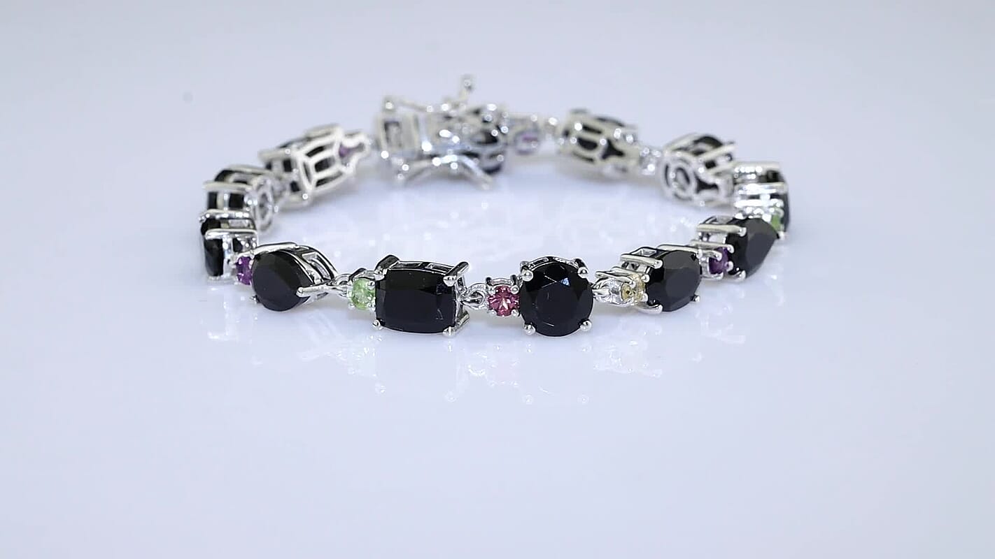 EverTrue Thai Black Spinel, Multi Gemstone Bracelet in Platinum Bond (6.50 In) 21.40 ctw