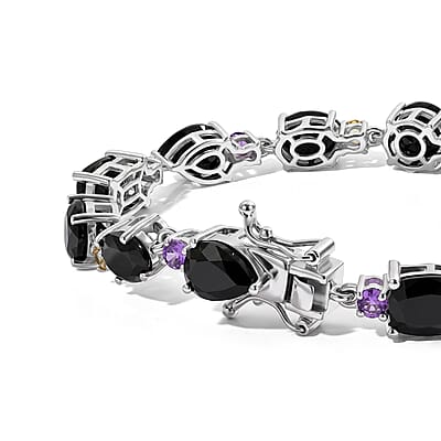 EverTrue Thai Black Spinel and Multi Gemstone 21.40 ctw Bracelet in Platinum Bond (6.50 In)