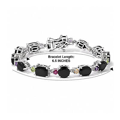 EverTrue Thai Black Spinel and Multi Gemstone 21.40 ctw Bracelet in Platinum Bond (6.50 In)