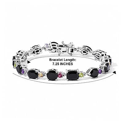 EverTrue Thai Black Spinel and Multi Gemstone 22.80 ctw Bracelet in Platinum Bond (7.25 In)