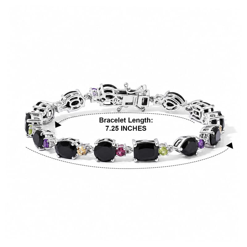 EverTrue Thai Black Spinel and Multi Gemstone 22.80 ctw Midnight Jubilee Bracelet in Platinum Bond (7.25 In)