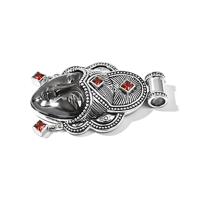 Sajen Silver Natural Hematite Carved and Mozambique Garnet 33.30 ctw Pendant Without Chain in Sterling Silver