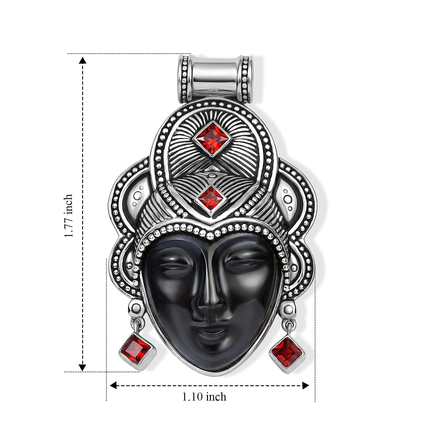 Sajen Silver Natural Hematite Carved and Mozambique Garnet 33.30 ctw Pendant Without Chain in Sterling Silver