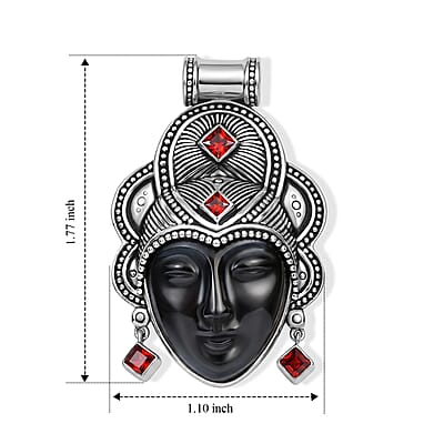 Sajen Silver Natural Hematite Carved and Mozambique Garnet 33.30 ctw Pendant Without Chain in Sterling Silver