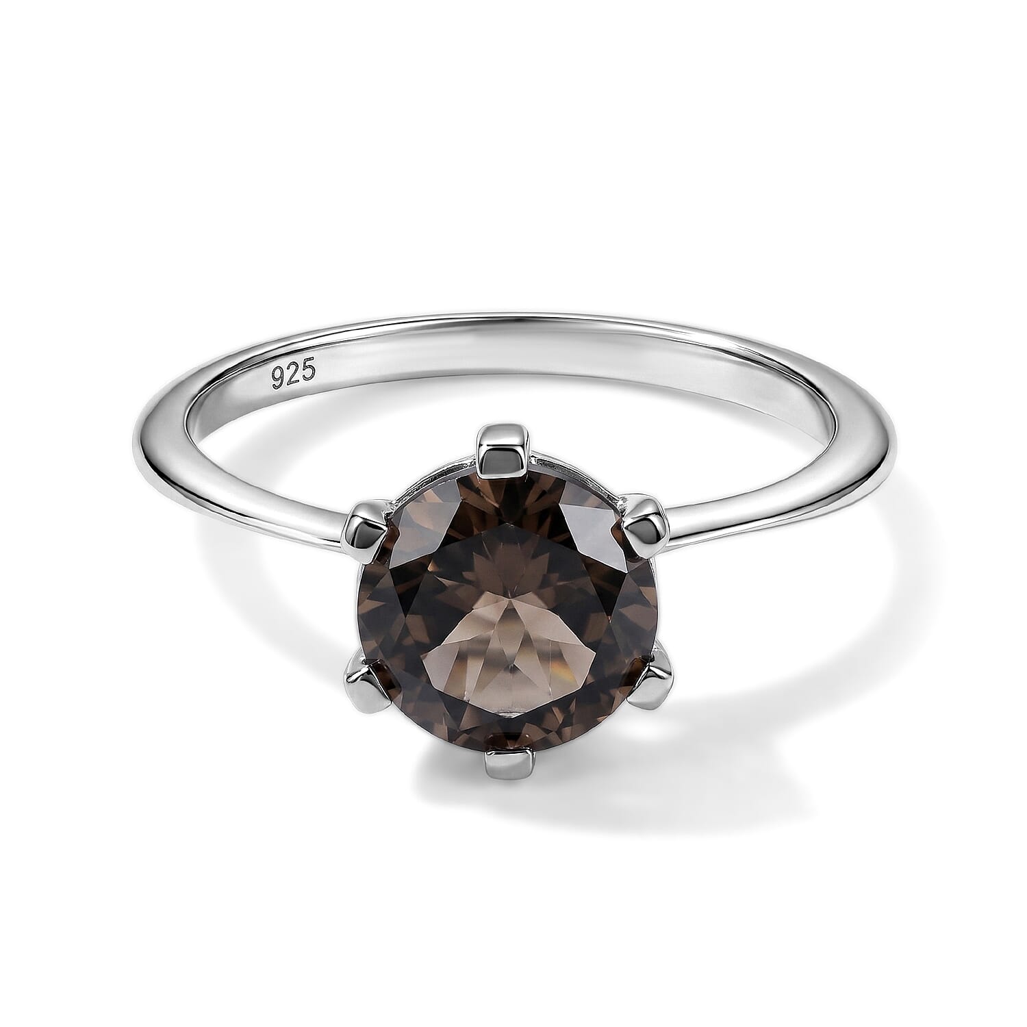 Simulated Brown Diamond Solitaire Ring in Sterling Silver (Size 7.0)