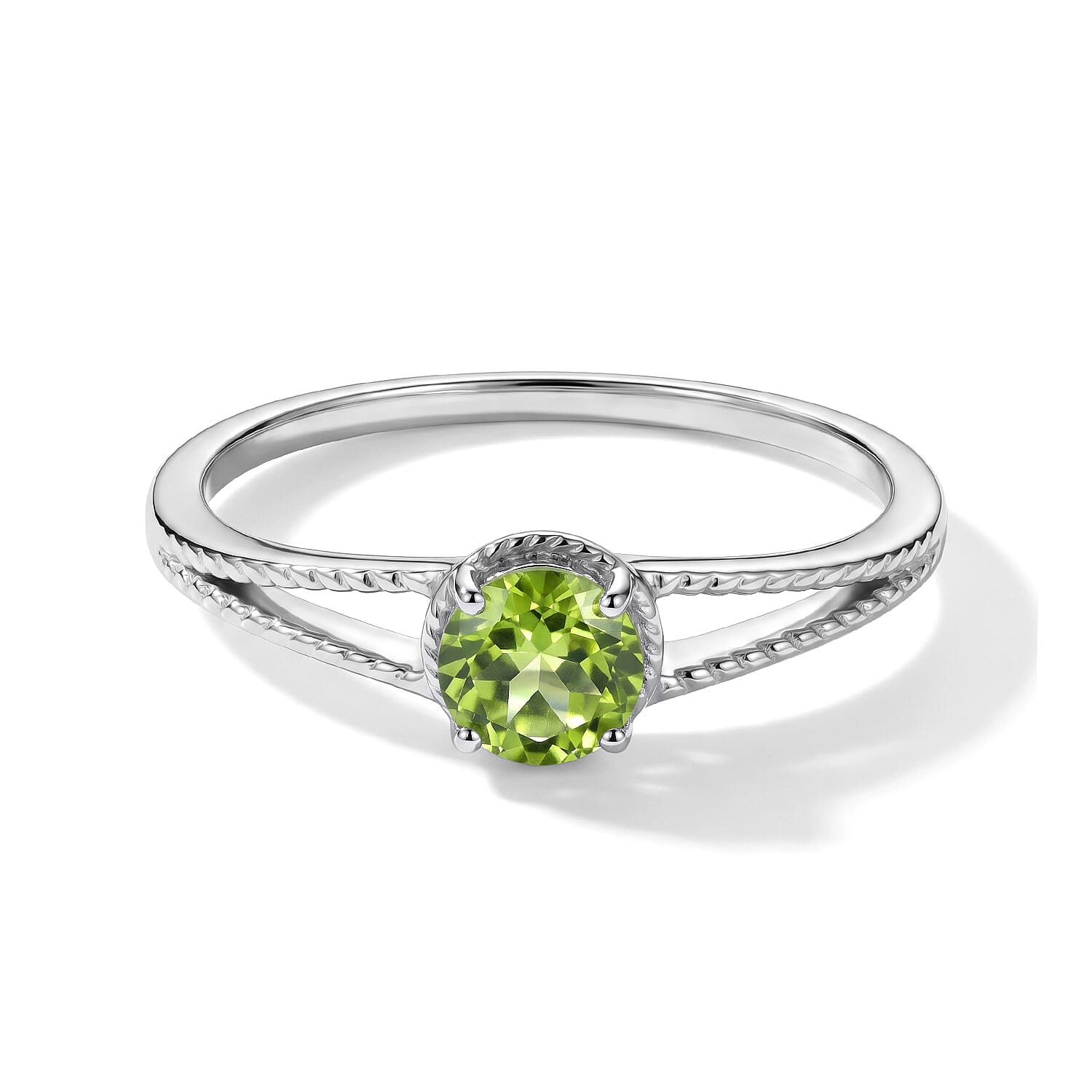 Simulated Green Diamond Solitaire Ring in Sterling Silver (Size 8.0)