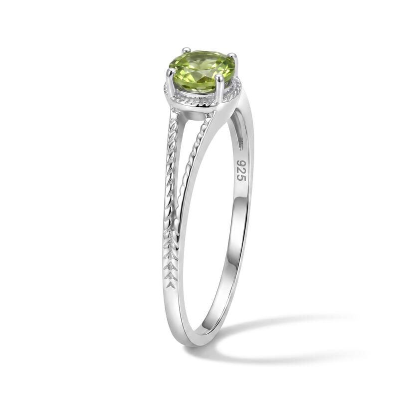 Simulated Green Diamond Solitaire Ring in Sterling Silver (Size 8.0)