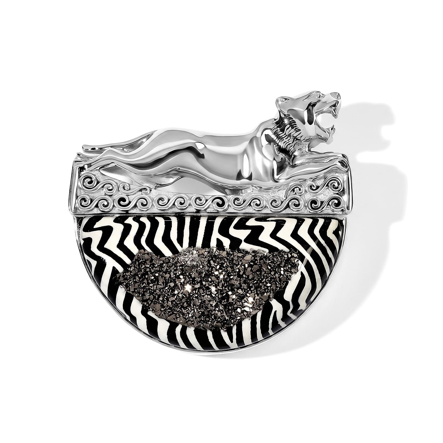 Window Drusy Astral Black Diamond Quartz Plain Cab Pendant Without Chain in Sterling Silver 56.80 ctw