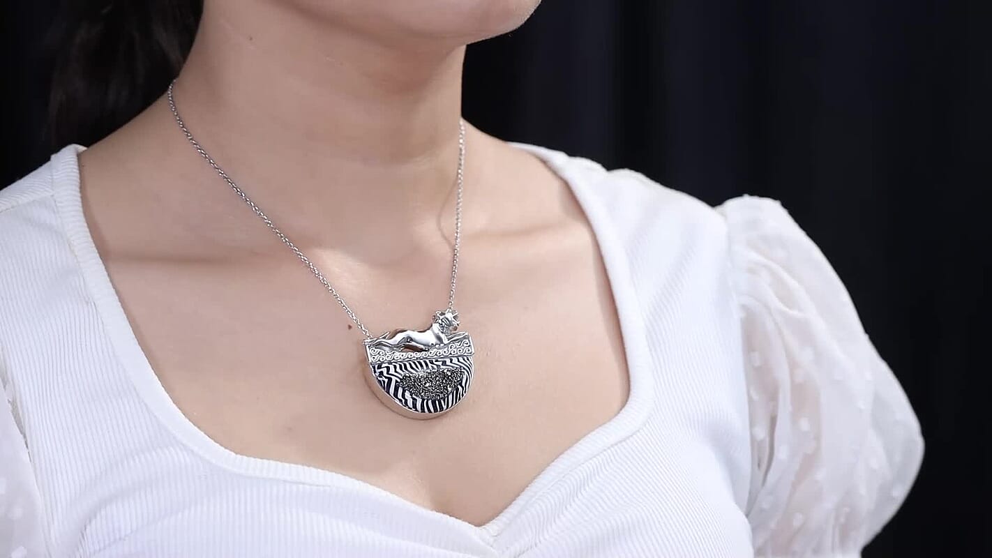 Window Drusy Astral Black Diamond Quartz Plain Cab Pendant Without Chain in Sterling Silver 56.80 ctw