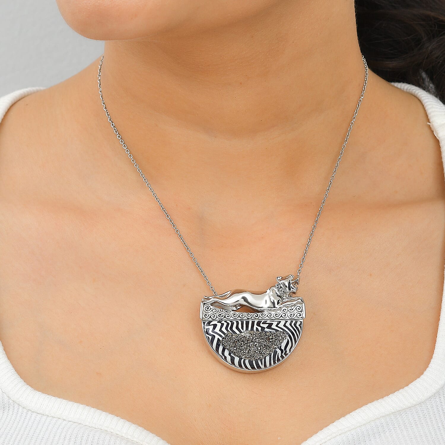 Sajen Silver Astral Black Diamond Window Drusy Quartz 60.00 ctw Pendant Without Chain in Sterling Silver