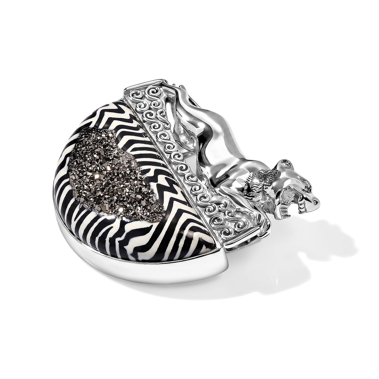 Sajen Silver Astral Black Diamond Window Drusy Quartz 60.00 ctw Pendant Without Chain in Sterling Silver