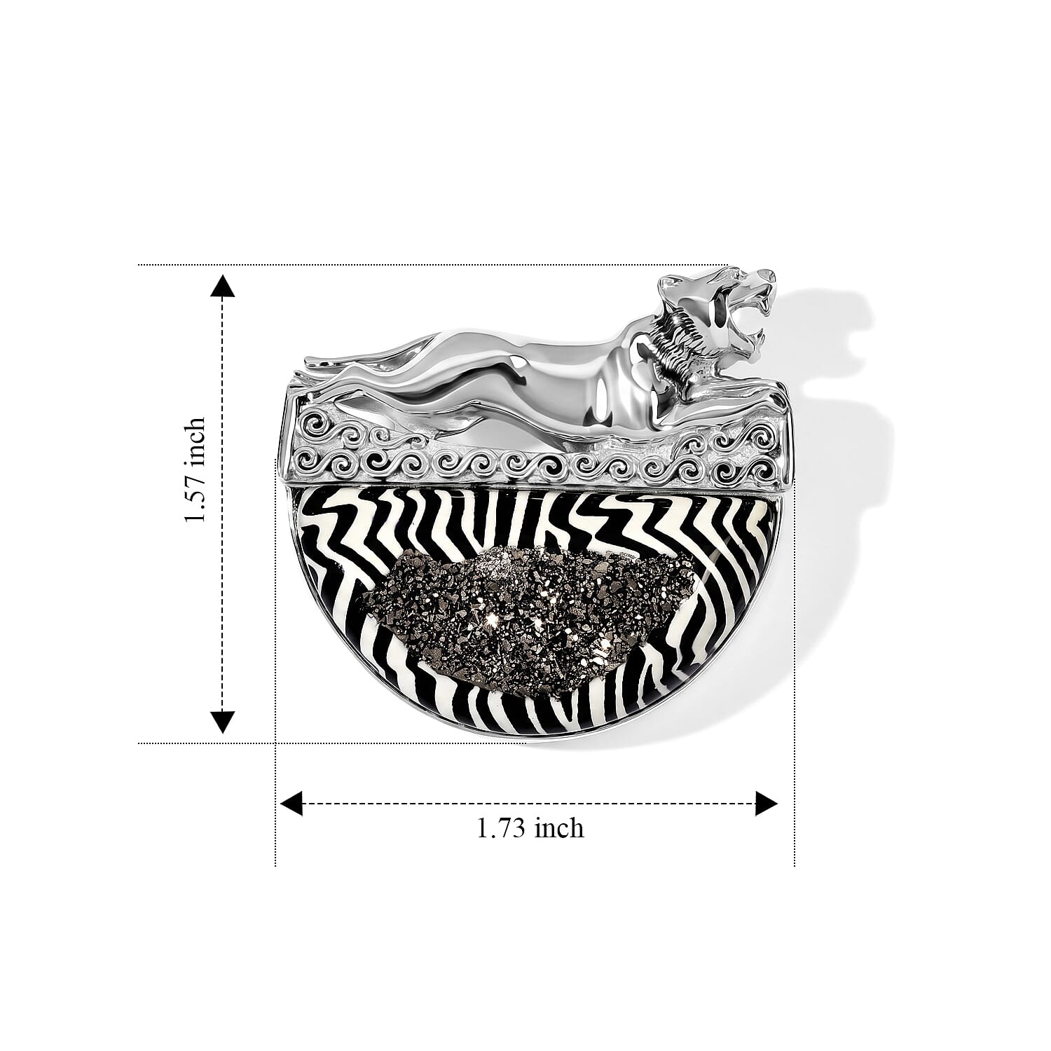 Sajen Silver Astral Black Diamond Window Drusy Quartz 60.00 ctw Pendant Without Chain in Sterling Silver